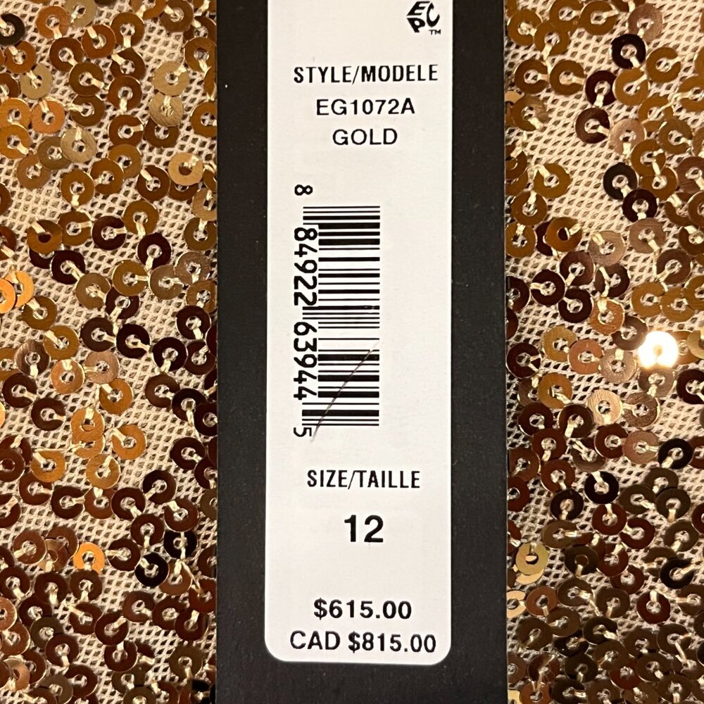 Badgley Mischka Cowl Back Stretch Fit Gold Sequin Evening Gown - Picture 12 of 15
